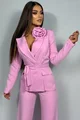Compleu de Dama, din Bistrech, Sacou Accesorizat cu Floare si Pantalon Lung, Crystall, Roz