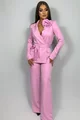 Compleu de Dama, din Bistrech, Sacou Accesorizat cu Floare si Pantalon Lung, Crystall, Roz