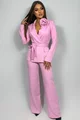 Compleu de Dama, din Bistrech, Sacou Accesorizat cu Floare si Pantalon Lung, Crystall, Roz