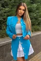 Compleu de Dama, din  Bistrech, Sacou Scurt si Fusta cu Decupaj si Volane, Allurre, Albastru
