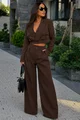 Compleu de Dama, din Bistrech, Sacou Scurt si Pantalon Lung Lejer, Ethiope, Maro