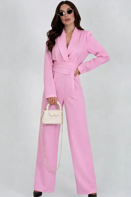 Compleu de Dama, din Bistrech, Sacou si Pantalon Lung, Amaris, Roz