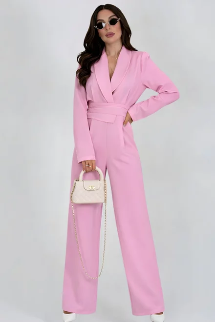 Compleu de Dama, din Bistrech, Sacou si Pantalon Lung, Amaris, Roz