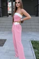 Compleu de Dama, din Bistrech, Top si Pantalon Lejer cu Betelie Alba, Magnolis, Roz