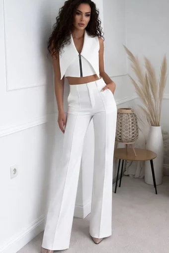 Compleu de Dama, din Bistrech, Vesta si Pantalon Lung, Sibel, Ivoire