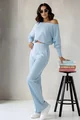 Compleu de Dama, din Bumbac, Bluza si Pantalon Lejer, Elyrre, Bleu