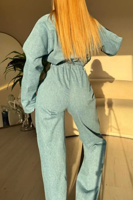 Compleu de Dama, din Bumbac Combinat cu Blug Albastru, Doua Piese, Zoell, Negru