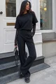 Compleu de Dama, din Bumbac, Doua Piese, Tricou cu Maneci din Dantela si Pantaloni cu Cusaturi Evidentiate, Zelyos, Negru