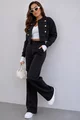 Compleu de Dama, din Bumbac, Jacheta Accesorizata cu Bride si Pantalon cu Buzunare, Elton, Negru