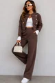 Compleu de Dama, din Bumbac, Jachetă Accesorizată cu Bride și Pantaloni, Glam, Maro