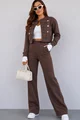 Compleu de Dama, din Bumbac, Jachetă Accesorizată cu Bride și Pantaloni, Glam, Maro