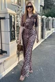 Compleu de Dama, din Bumbac, Tricou si Pantalon Lung, Evazat, Felicitta, Animal Print