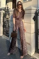 Compleu de Dama, din Bumbac, Tricou si Pantalon Lung, Evazat, Felicitta, Animal Print