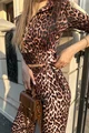 Compleu de Dama, din Bumbac, Tricou si Pantalon Lung, Evazat, Felicitta, Animal Print