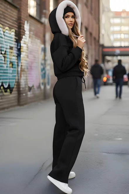 Compleu de Dama, din Bumbac Vatuit, Doua Piese, California, Negru