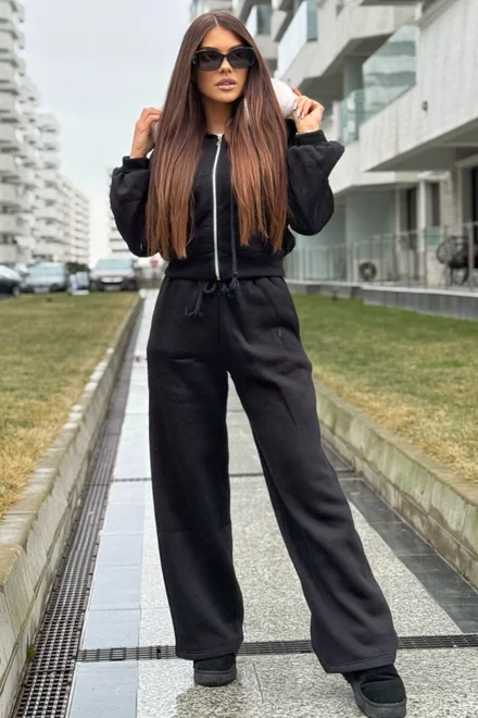 Compleu de Dama, din Bumbac Vatuit, Doua Piese, California, Negru