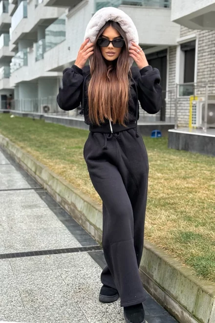 Compleu de Dama, din Bumbac Vatuit, Doua Piese, California, Negru