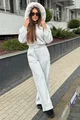 Compleu de Dama din Bumbac, Vatuit, Hanorac cu Blana Detasaila si Pantaloni Lejeri, Chicago, Gri