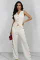 Compleu de Dama, din Bumbac, Vesta si Pantalon cu Nasturi, Dallas, Ivoire