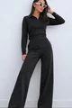 Compleu de Dama, din Crep Elastic, Bluza si Pantalon Lung, Cole, Negru
