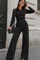 Compleu de Dama, din Crep Elastic, Bluza si Pantalon Lung, Cole, Negru