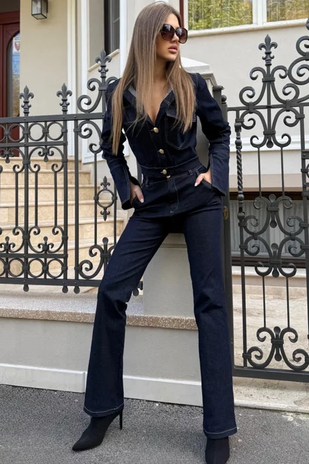 Compleu de Dama, din Denim, Doua Piese, Jacheta Scurta si Pantalon, Buenos, Blue