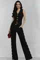 Compleu de Dama, din Denim, Doua Piese, Vesta si Pantalon Lejer, Kendall, Negru