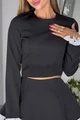 Compleu de Dama, din Doua Piese, Bluza la Baza Gatului si Fusta Pantalon, Klein, Negru