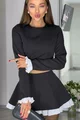 Compleu de Dama, din Doua Piese, Bluza la Baza Gatului si Fusta Pantalon, Klein, Negru