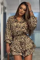 Compleu de Dama, din Doua Piese, Camasa cu Maneci Lungi Bufante si Fusta Pantalon cu Volane, Vaianna, Animal Print