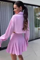 Compleu de Dama, din Doua Piese, Camasa cu un Buzunar Maxi Decorativ si Fusta cu Pantalon, Tunisia, Roz Lila