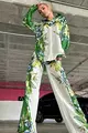 Compleu de Dama din Doua Piese, Camasa Oversize cu Inchidere Nasturi si Pantaloni Lejeri cu Buzunare, Print Floral, Effervescente, Verde
