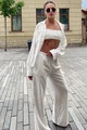 Compleu de Dama, din Doua Piese, Camasa si Pantalon Lejer cu Buzunare, Emiratte, Ivoire