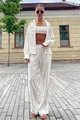 Compleu de Dama, din Doua Piese, Camasa si Pantalon Lejer cu Buzunare, Emiratte, Ivoire