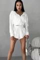 Compleu de Dama, din Doua Piese, din Catifea, Hanorac si  Pantalon Scurt, Saggitarius, Alb