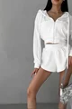 Compleu de Dama, din Doua Piese, din Catifea, Hanorac si  Pantalon Scurt, Saggitarius, Alb