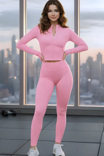 Compleu de Dama, din Doua Piese, din Lycra, Top si Colanti, Talless, Roz