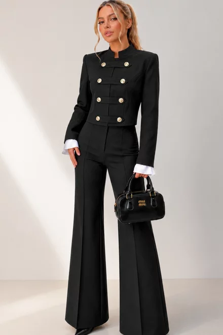 Compleu de Dama, din Doua Piese, Jacheta si Pantalon din Bistrech, Valiente, Negru