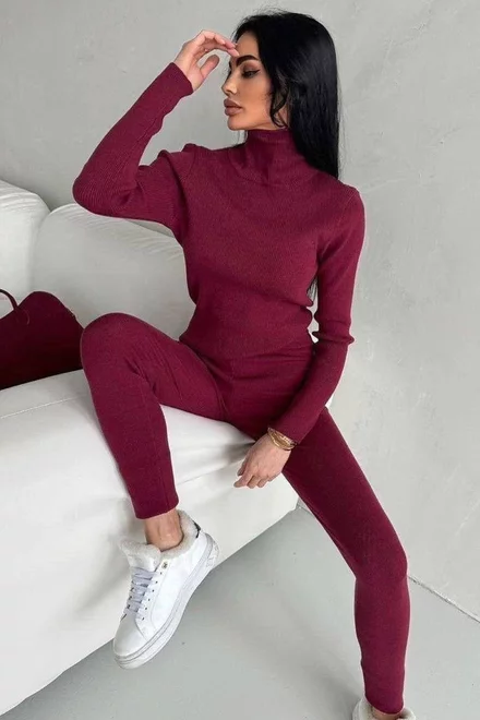 Compleu de Dama, din Doua Piese, Maleta si Colant din Pulover, Beesha, Grena