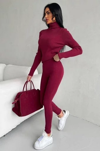 Compleu de Dama, din Doua Piese, Maleta si Colant din Pulover, Beesha, Grena