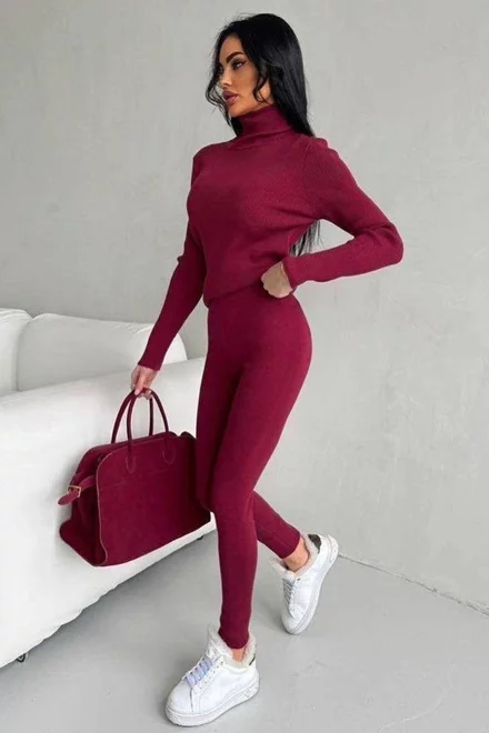 Compleu de Dama, din Doua Piese, Maleta si Colant din Pulover, Beesha, Grena