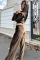 Compleu de Dama, din Doua Piese, Pantalon  cu Betelie Dubla si Bluza cu Inchidere Fermoar din Catifea, Cartter, Maro Inchis