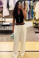 Compleu de Dama, din Doua Piese, Pantalon cu Betelie Dubla si Vesta, Hellyore, Alb-Negru