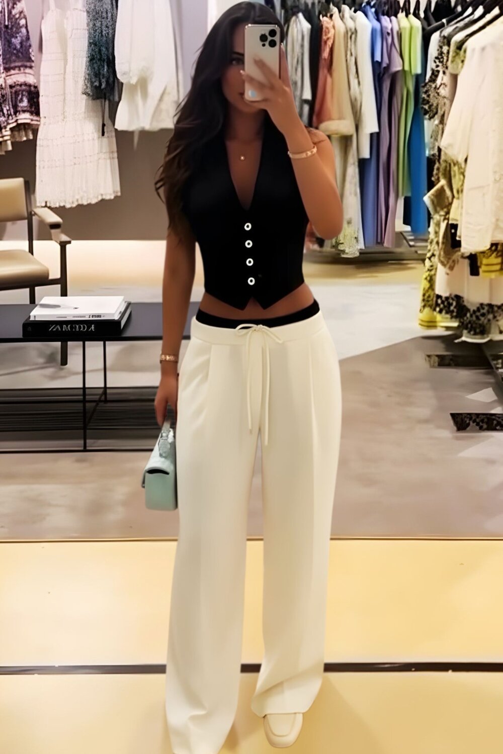 soba teracota dubla montata in perete pentru doua camere' Compleu De Dama, Din Doua Piese, Pantalon Cu Betelie Dubla Si Vesta, Hellyore, Alb-negru