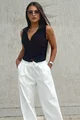 Compleu de Dama, din Doua Piese, Pantalon cu Betelie Dubla si Vesta, Hellyore, Alb-Negru