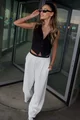 Compleu de Dama, din Doua Piese, Pantalon cu Betelie Dubla si Vesta, Hellyore, Alb-Negru