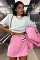 Compleu de Dama, din Doua Piese, Sacou Oversize si Fusta Pantalon, cu Betelie in Contrast, Gusse, Roz