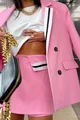 Compleu de Dama, din Doua Piese, Sacou Oversize si Fusta Pantalon, cu Betelie in Contrast, Gusse, Roz