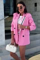 Compleu de Dama, din Doua Piese, Sacou Oversize si Fusta Pantalon, cu Betelie in Contrast, Gusse, Roz