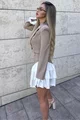 Compleu de Dama, din Doua Piese, Sacou Scurt cu Volane pe Tivul Manecilor In Contrast si Fusta cu Poplin Asimetrica, Jasminne, Alb-Bej